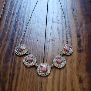 Necklace gold-tone w/crystals and pink gems